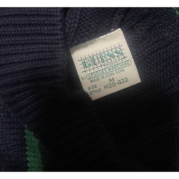 Vtg Guess Georges Marciano Men's M Blue Green Cable Striped Knit Sweater EUC - Picture 4 of 5
